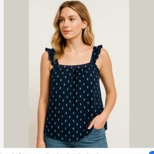 LOFT Blue Ruffle Sleeve Blouse